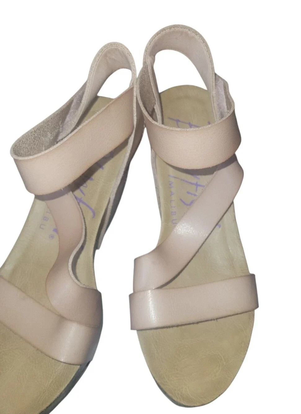 Blowfish Malibu Hapuku Nude Colored Crisscross Cor Leather Wedge Cork Sandals